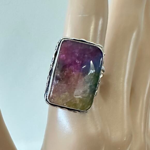 💕 Solar Quartz Rectangle Gemstone Ring 925 Stamped Silver Plated Adjustable New - Picture 1 of 3